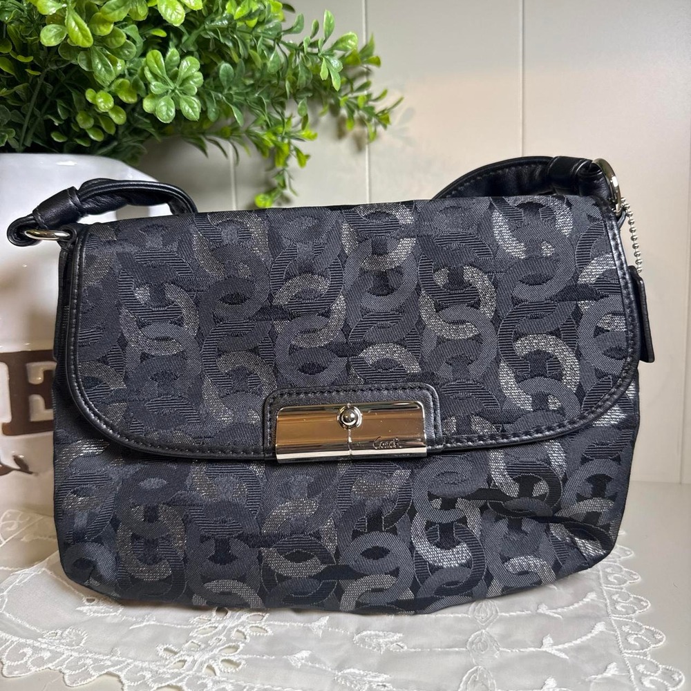 Vintage Coach Kristin Op Art Jacquard Black Shoulder Bag Y2K